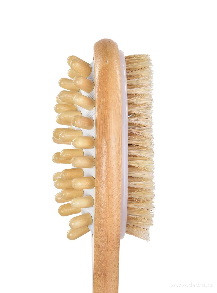 GoEco®, 2v1 oboustranný masážní kartáč na mytí, přírodní štětinky & dřevěné masážní hroty, délka 40 cm – náhled 4 | Grand Móda