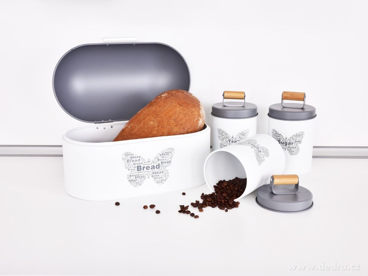 3 ks SADA kovových kulatých dóz MOTÝL Tea, Sugar, Coffee – náhled 3 | Grand Móda