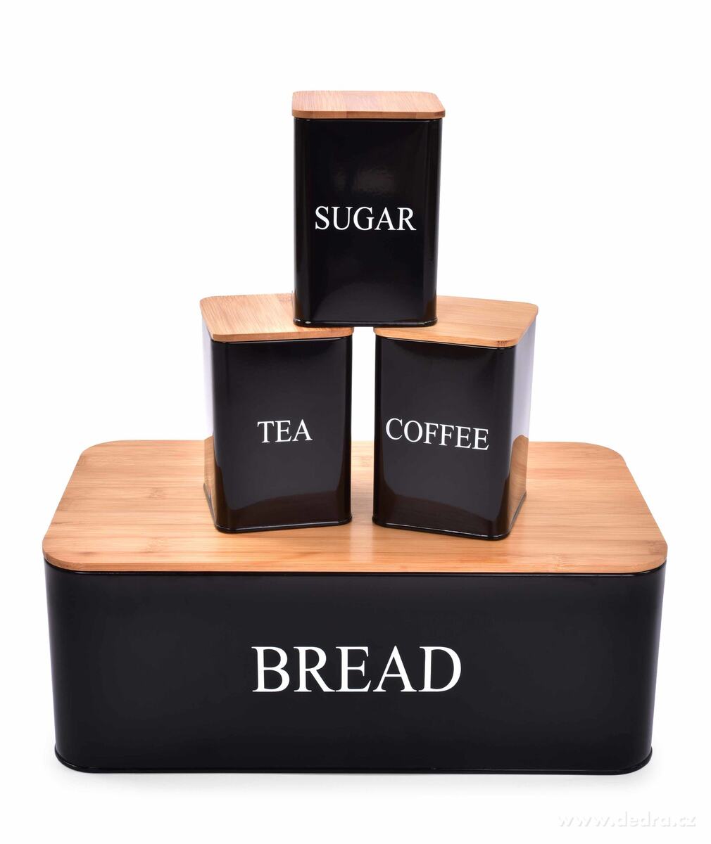4 KS SADA chlebníku a kovových dóz TEA, COFFEE, SUGAR – náhled 4 | Grand Móda