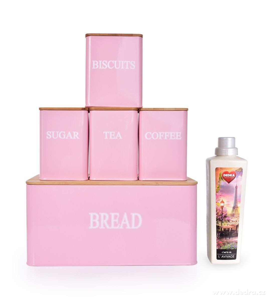 5 KS SADA chlebníku a kovových dóz TEA, COFFEE, SUGAR, BISCUITS – náhled 5 | Grand Móda