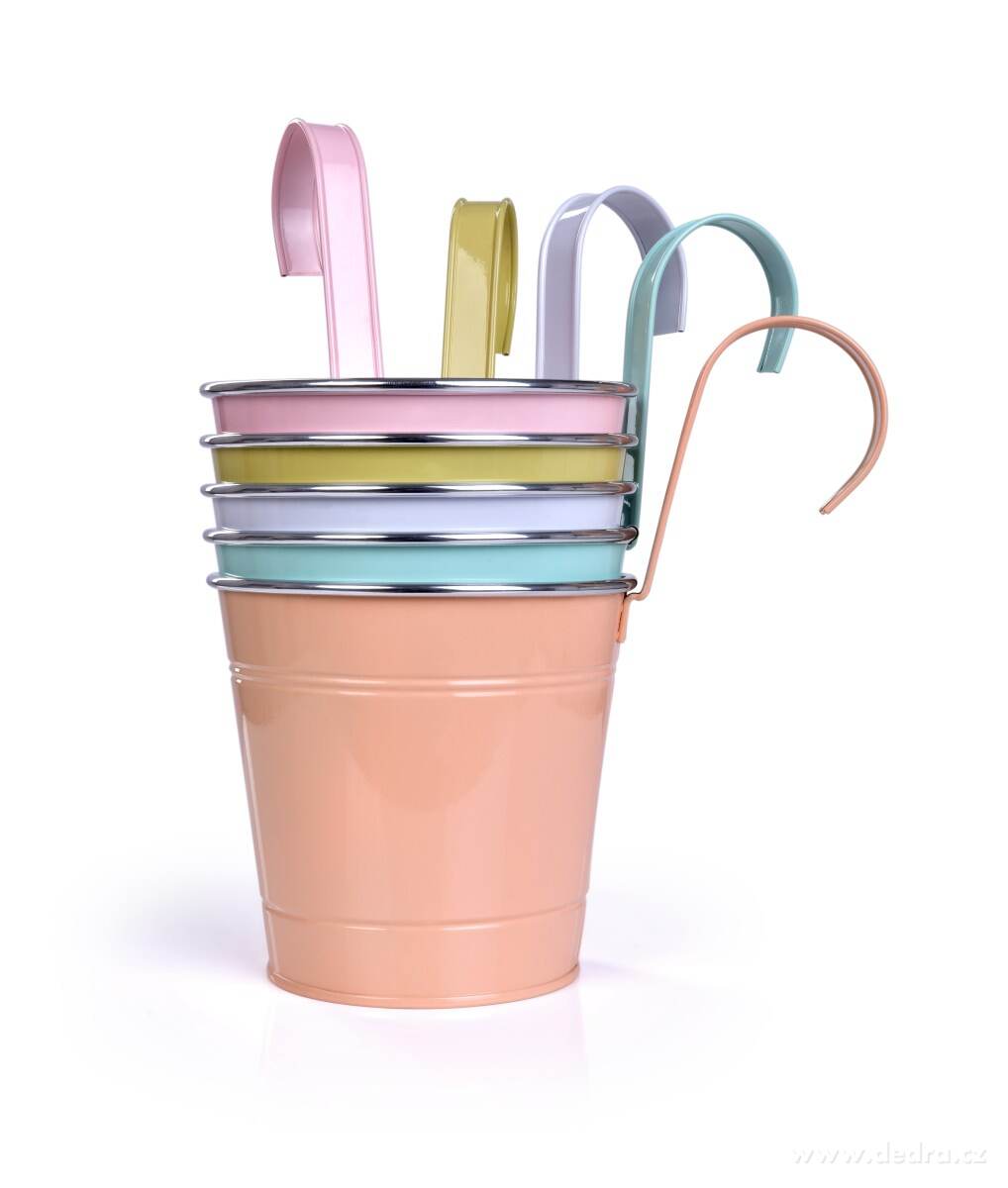 26, 5 cm Dekorativní závěsný nebo stojící kovový květináč, pastelově růžový – náhled 4 | Grand Móda