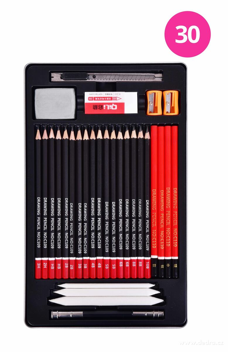 ART, 30 ks kreslířská sada v kovové kazetě, umělecké grafitové tužky a pomůcky pro kresbu | Školní potřeby ÔťĆ´ŞĆ | Grand Móda