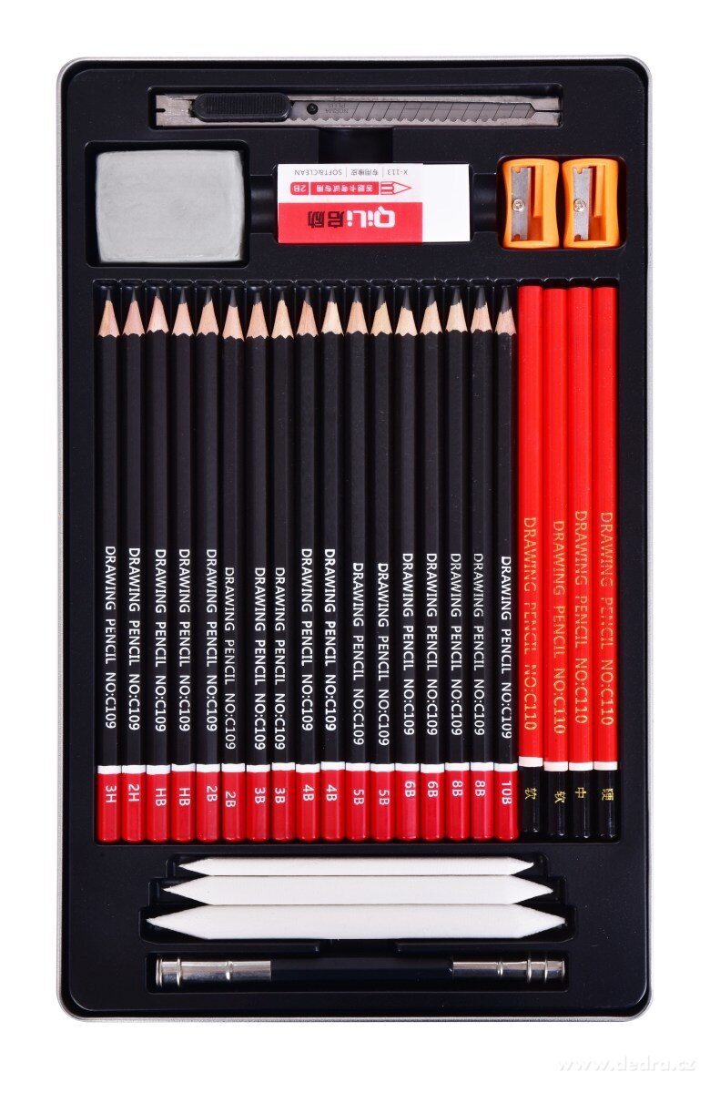 ART, 30 ks kreslířská sada v kovové kazetě, umělecké grafitové tužky a pomůcky pro kresbu – náhled 2 | Grand Móda