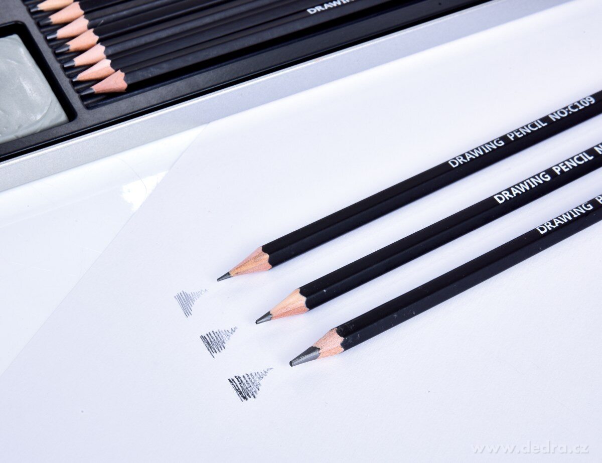 ART, 30 ks kreslířská sada v kovové kazetě, umělecké grafitové tužky a pomůcky pro kresbu – náhled 6 | Grand Móda