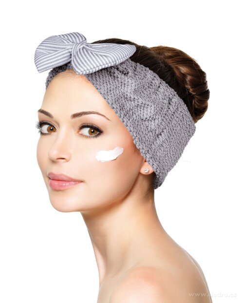 SPA, Kosmetická čelenka s látkovou mašlí, na masky, makeup i vlhké vlásky, šedá – náhled 3 | Grand Móda