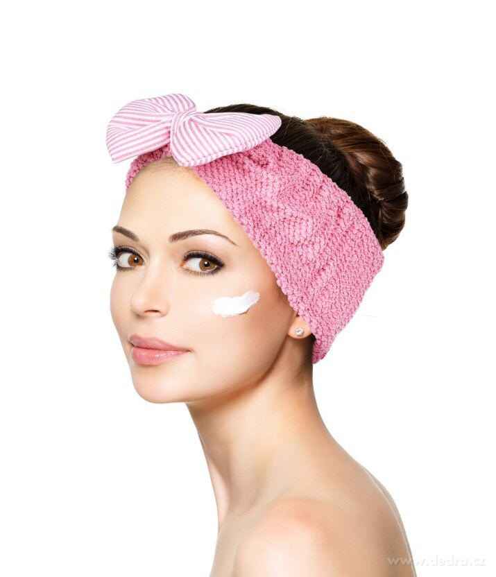 SPA, Kosmetická čelenka s látkovou mašlí, na masky, makeup i vlhké vlásky, korálově růžová – náhled 3 | Grand Móda