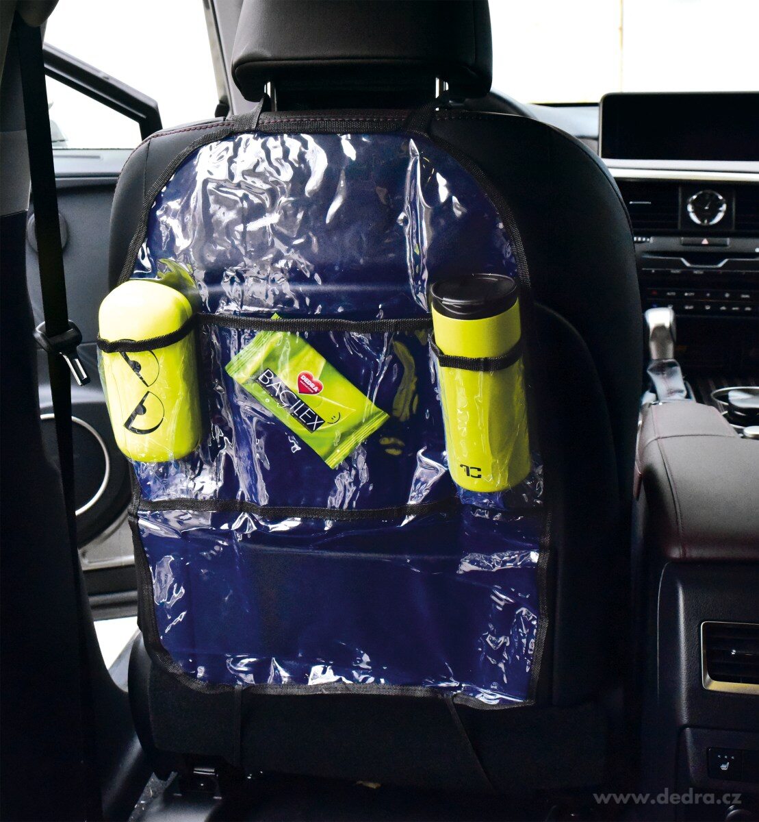 DRIVE, transparentní omyvatelný kapsář do auta, na přední sedadlo, 3 kapsy – náhled 3 | Grand Móda