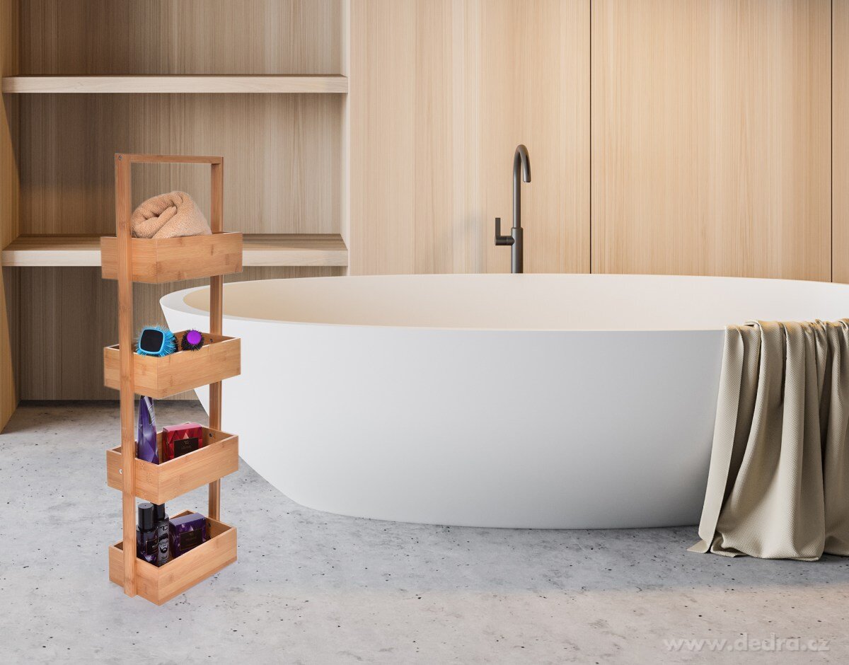 GoEco®, Přenosný bambusový regál do koupelny se 4 hlubokými policemi, 88 cm – náhled 3 | Grand Móda