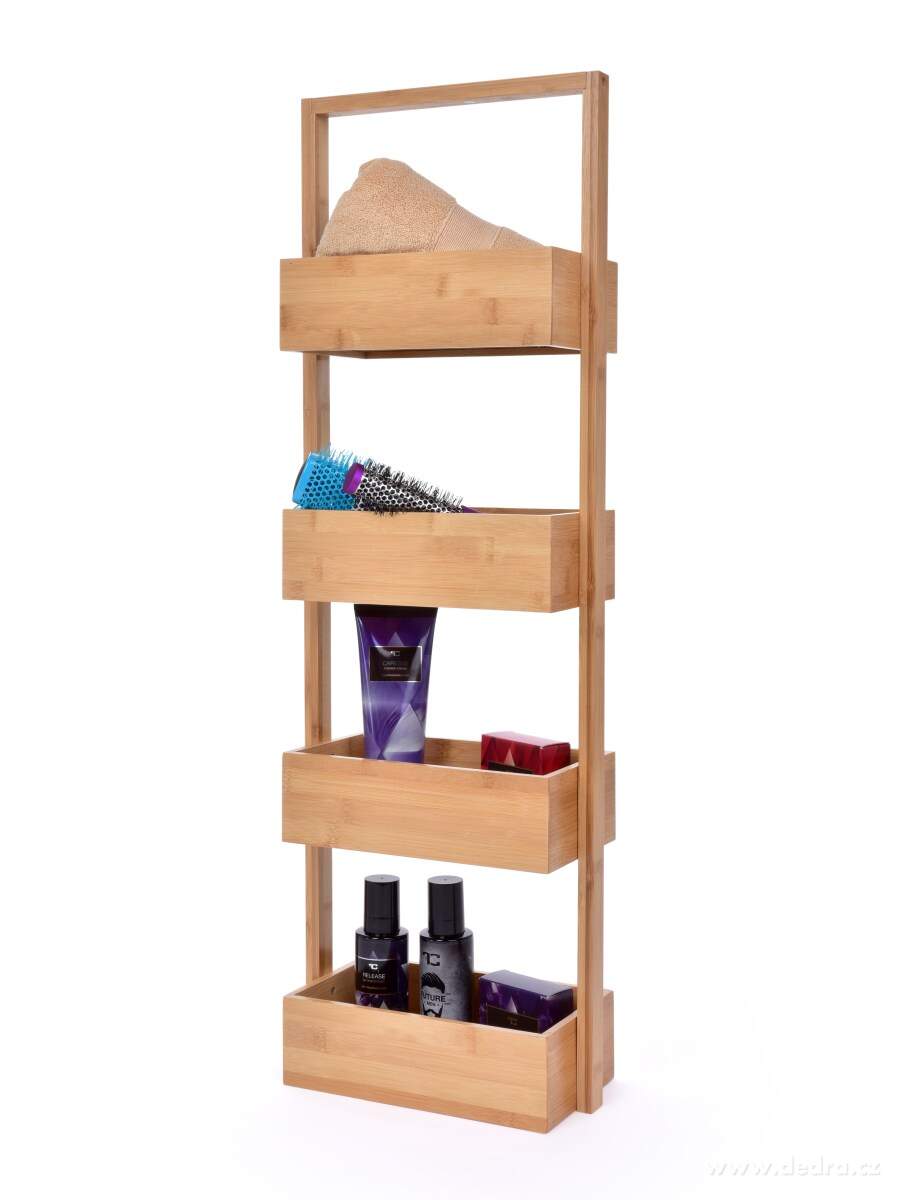 GoEco®, Přenosný bambusový regál do koupelny se 4 hlubokými policemi, 88 cm – náhled 6 | Grand Móda