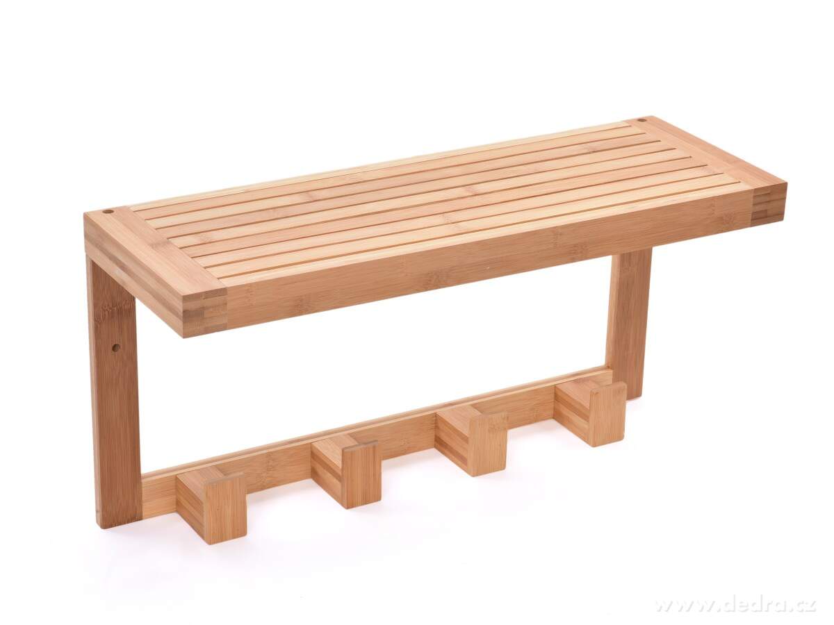 GoEco®, Nástěnná bambusová police se 4 háčky, 61 cm | GoEco® udržitelnŻ domov | Grand Móda