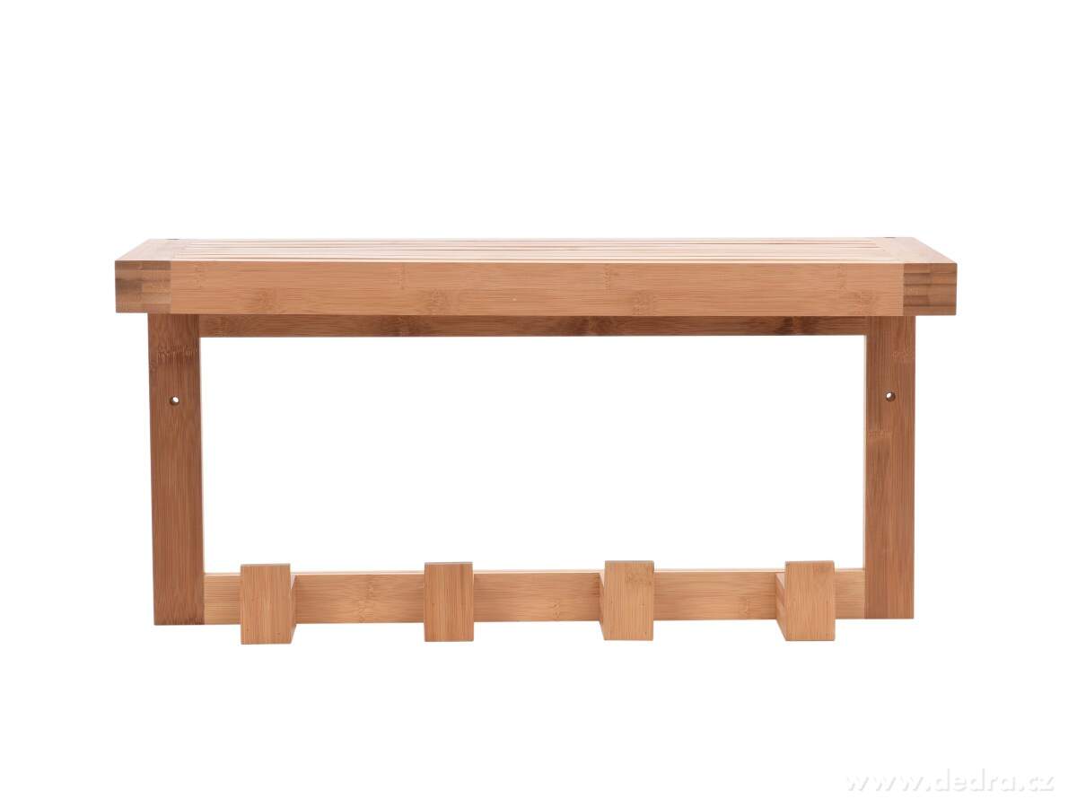 GoEco®, Nástěnná bambusová police se 4 háčky, 61 cm – náhled 2 | Grand Móda