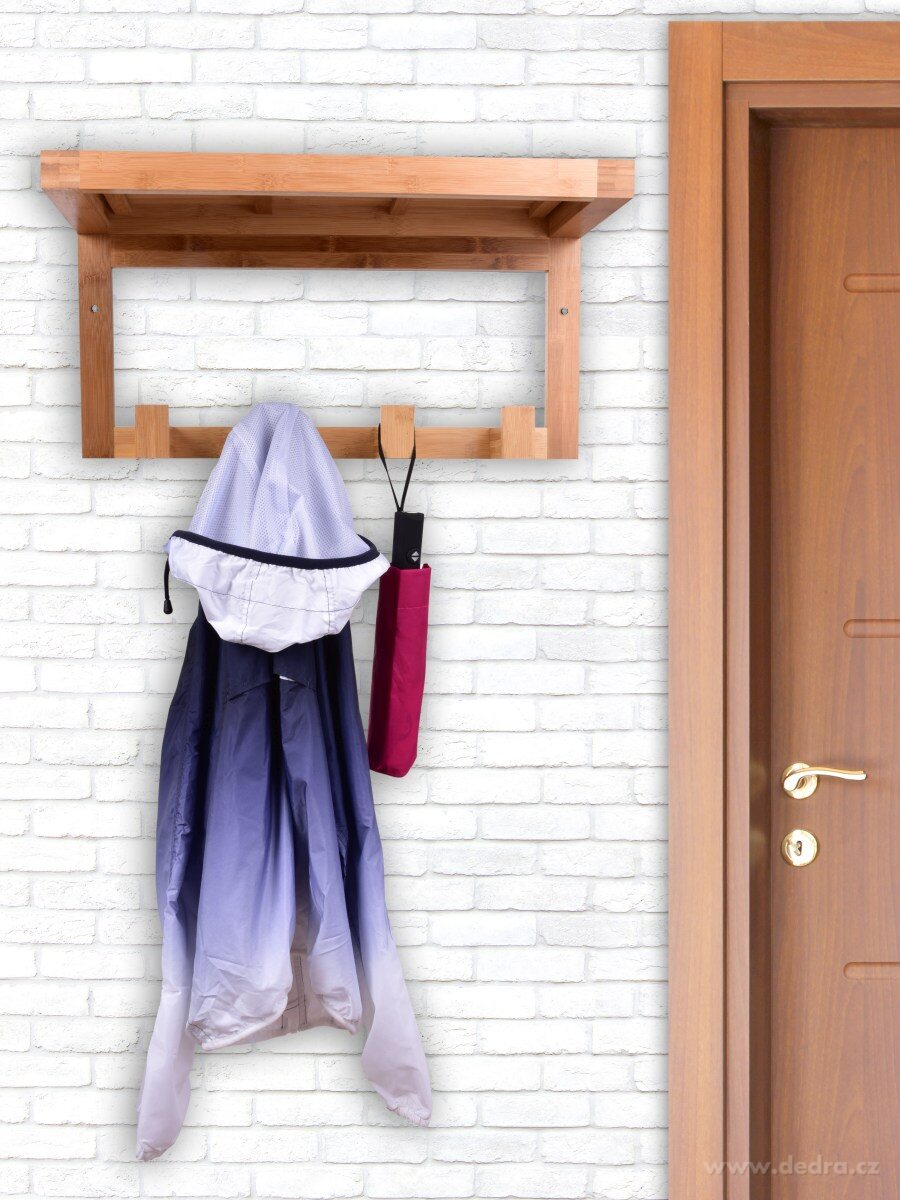 GoEco®, Nástěnná bambusová police se 4 háčky, 61 cm – náhled 3 | Grand Móda