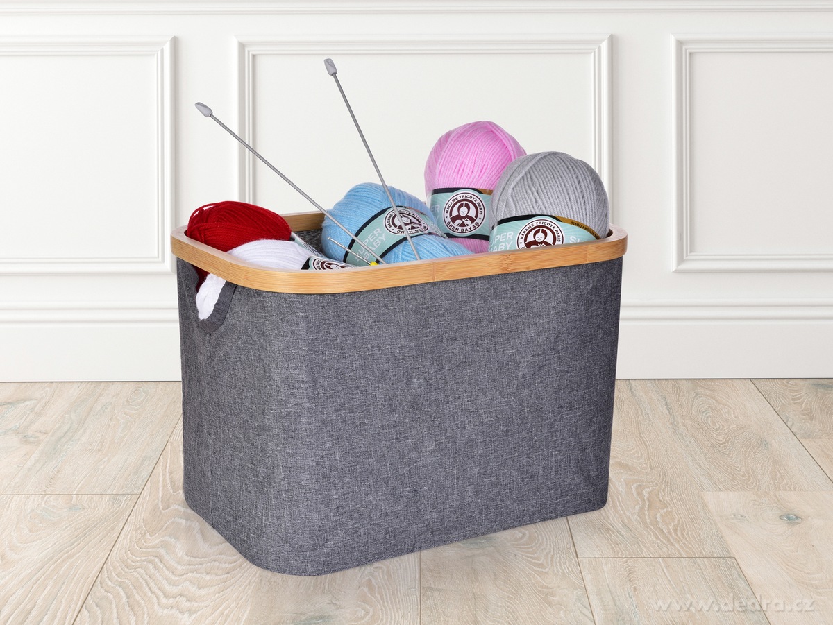 SKLÁDACÍ KOŠ Z MELANGE TEXTILIE s bambusovým okrajem GoEco® – náhled 3 | Grand Móda