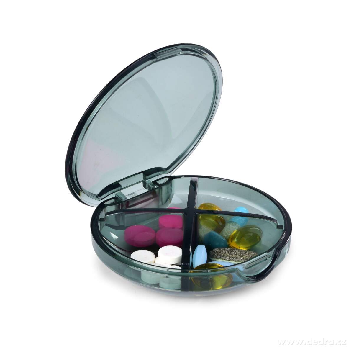 LÉKOVNÍK, průhledný zásobník na léky a vitamíny, 4 přihrádky, vyjímatelná přepážka | Zásobníky na léky | Grand Móda