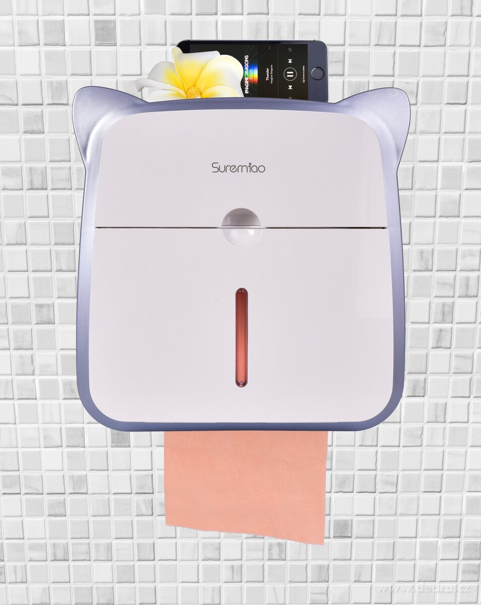 SPA, Závěsná WC skříňka na toaletní papír, se šuplíkem a odkládacím prostorem, šedo-modrá ouška – náhled 3 | Grand Móda