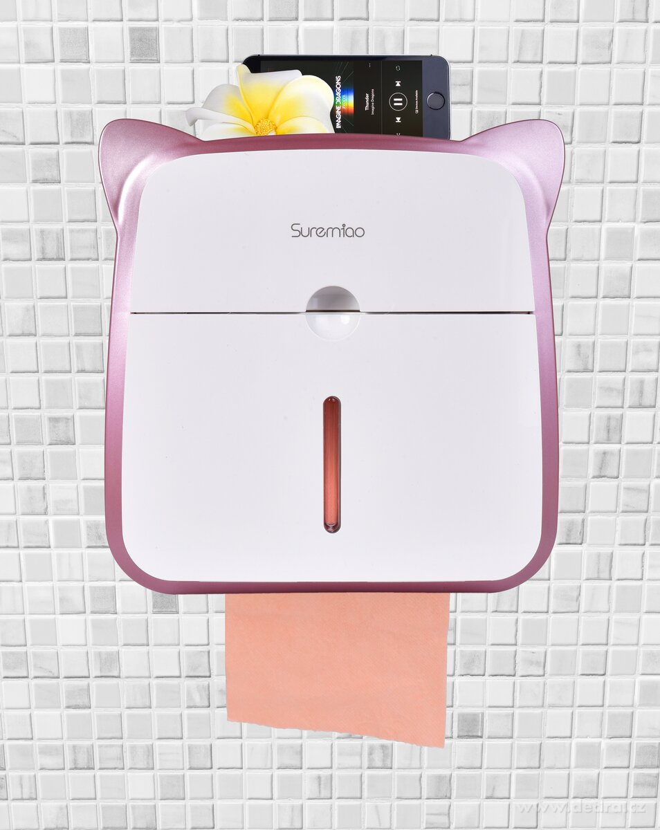 SPA, Závěsná WC skříňka na toaletní papír, se šuplíkem a odkládacím prostorem, růžová ouška – náhled 3 | Grand Móda