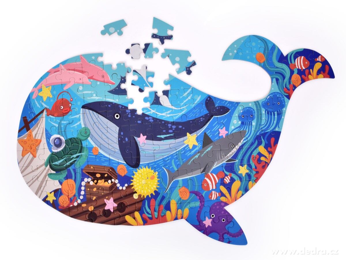 PUZZLE OCEÁN, 108 ks puzzle ve tvaru velryby, s kufříkem & popruhem – náhled 2 | Grand Móda