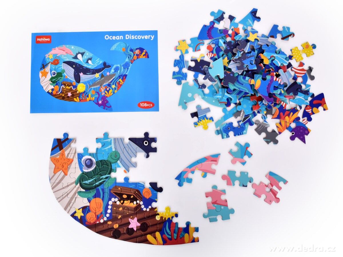 PUZZLE OCEÁN, 108 ks puzzle ve tvaru velryby, s kufříkem & popruhem – náhled 5 | Grand Móda