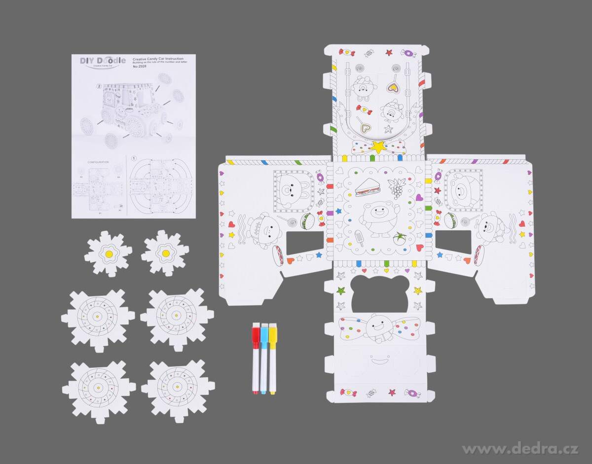 CREATE&PLAY, 3D skládací omalovánka AUTO, 42 cm, z recyklovaného kartonu + fixy s korektorem – náhled 6 | Grand Móda
