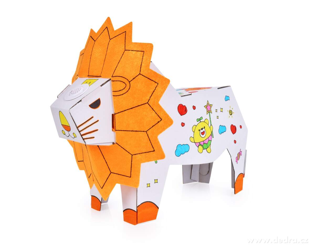 CREATE&PLAY, 3D skládací omalovánka LEV, hraje & svítí, 26 cm + fixy