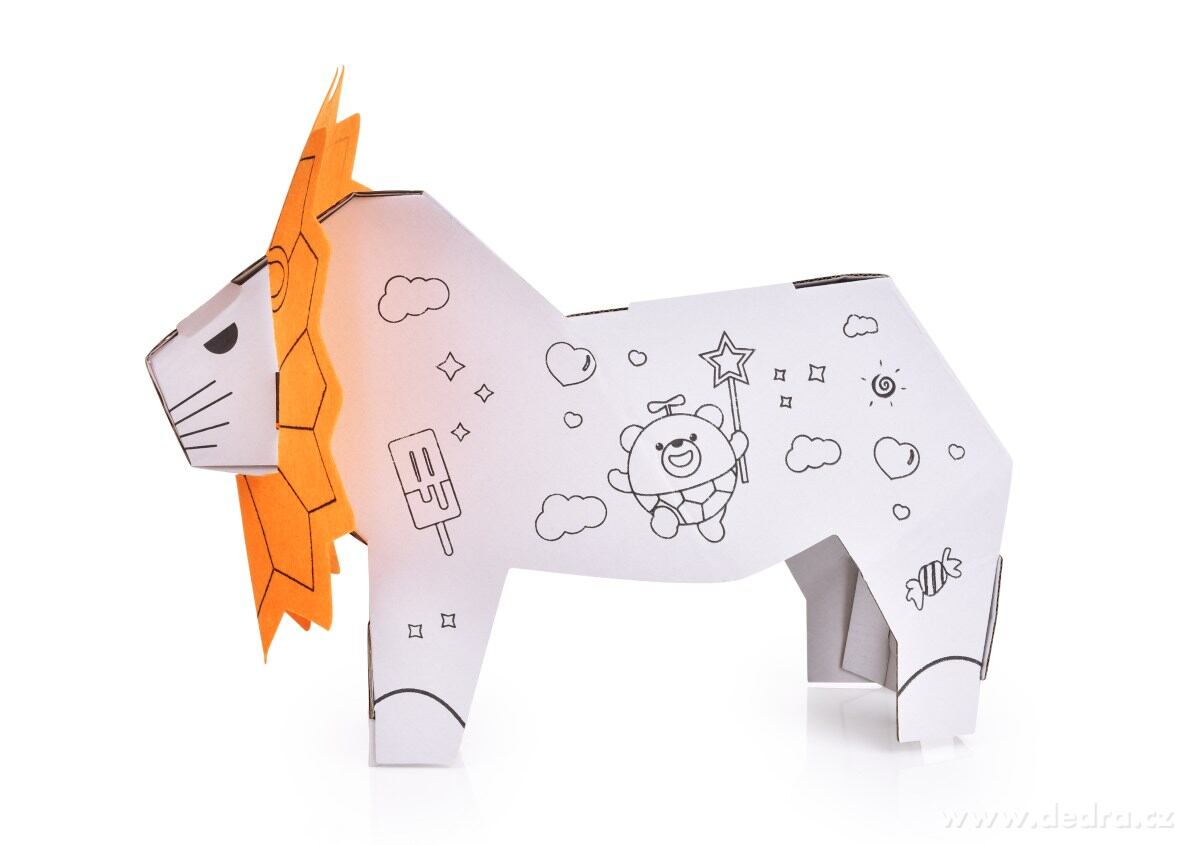 CREATE&PLAY, 3D skládací omalovánka LEV, hraje & svítí, 26 cm + fixy – náhled 2 | Grand Móda