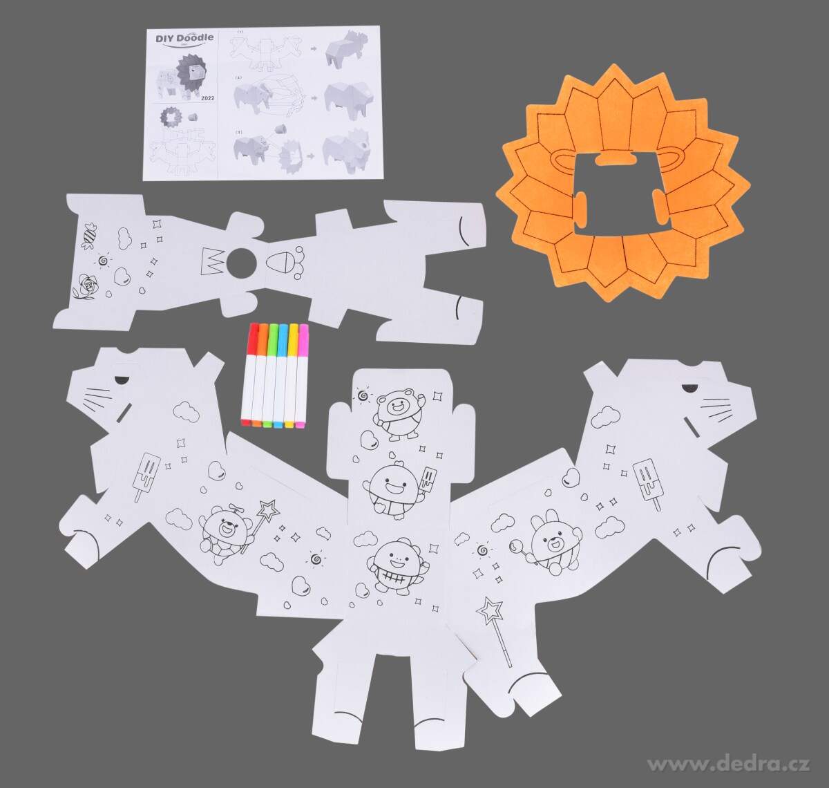 CREATE&PLAY, 3D skládací omalovánka LEV, hraje & svítí, 26 cm + fixy – náhled 3 | Grand Móda