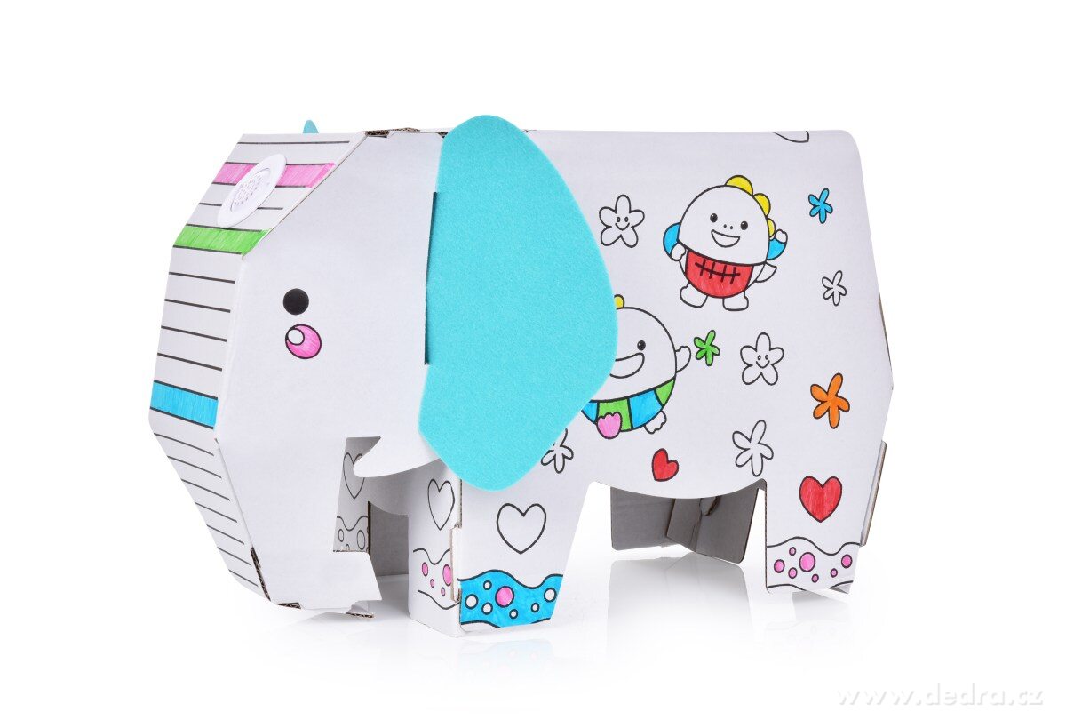 34 cm Skládací 3D omalovánka "sestav a vymaluj si sám", SLON, hraje a svítí