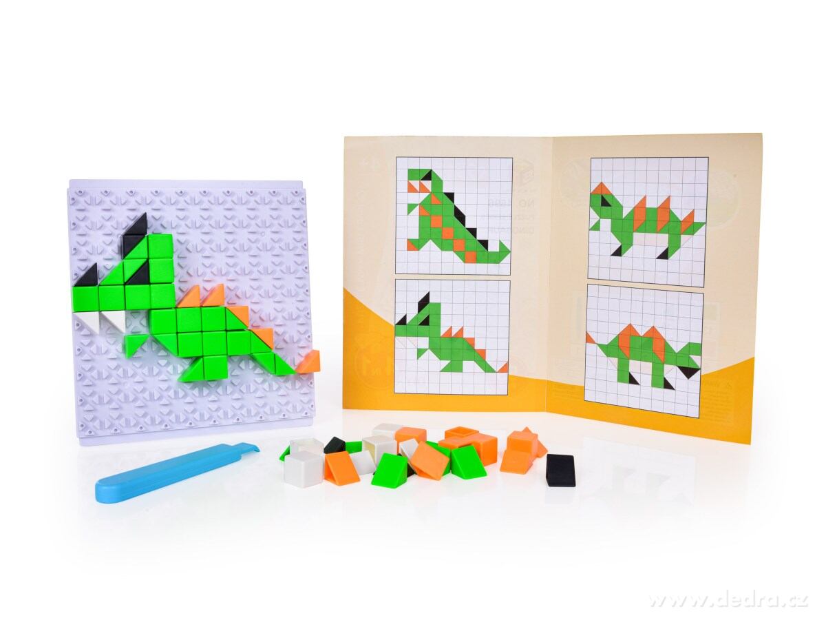 MOZAIKA PUZZLE, 59 ks plastové puzzle DINOSAURUS 4v1, mozaika + podložka