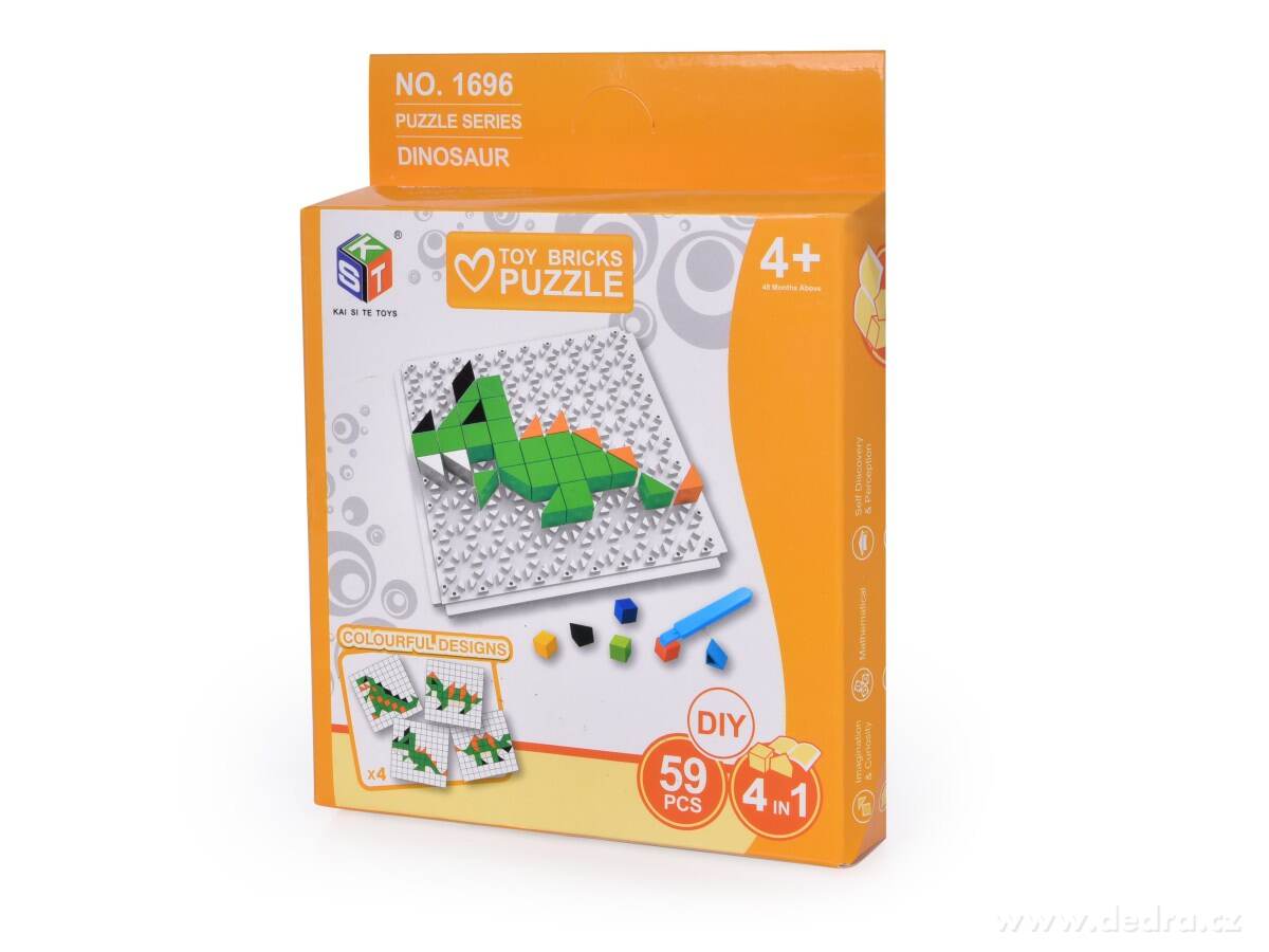 MOZAIKA PUZZLE, 59 ks plastové puzzle DINOSAURUS 4v1, mozaika + podložka – náhled 5 | Grand Móda