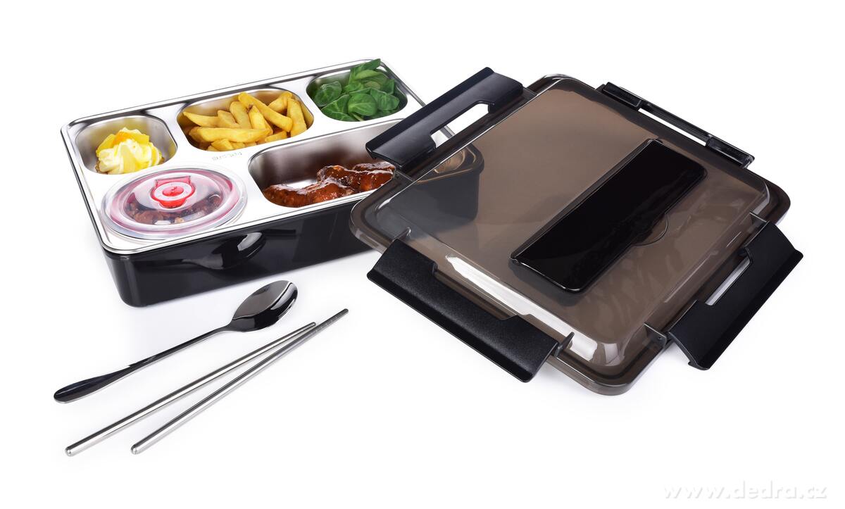 BENTO BOX 5v1, 1 250 ml, nerezový dělený obědový box se silikonovým těsněním | Jídlo a pití na cesty | Grand Móda