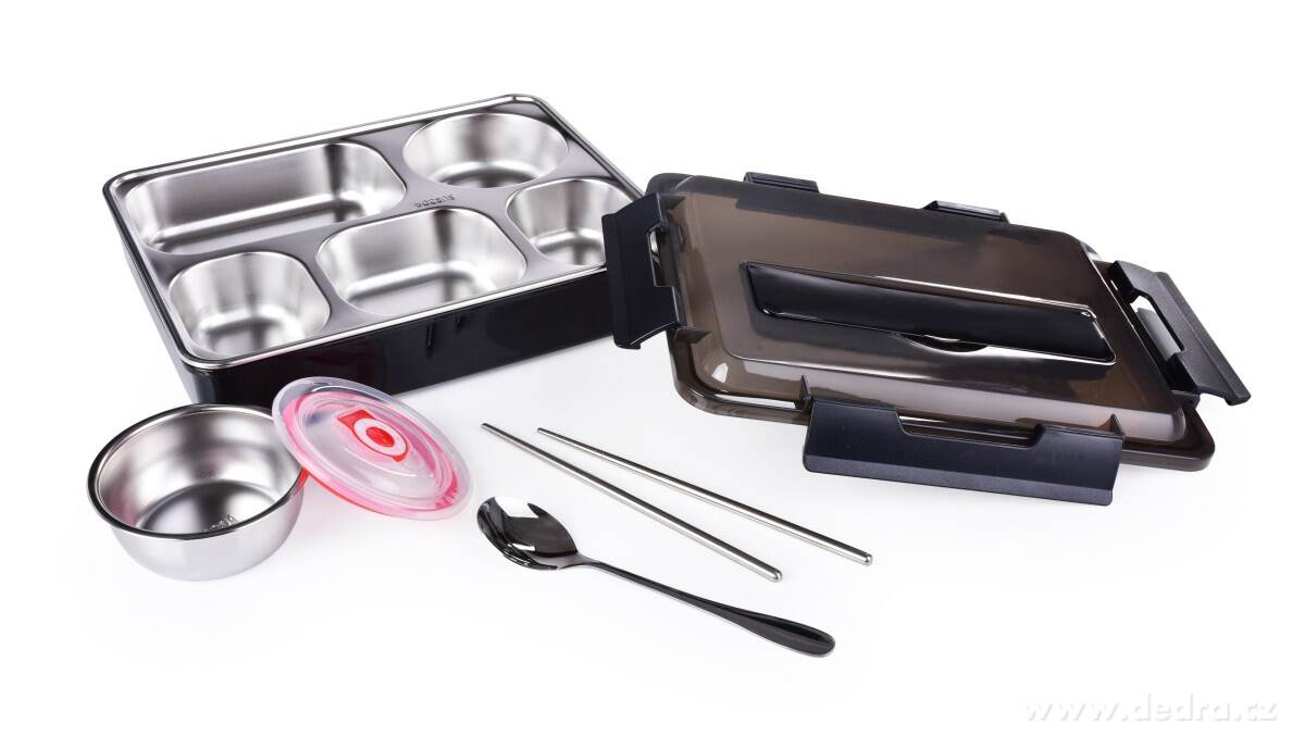 BENTO BOX 5v1, 1 250 ml, nerezový dělený obědový box se silikonovým těsněním – náhled 2 | Grand Móda