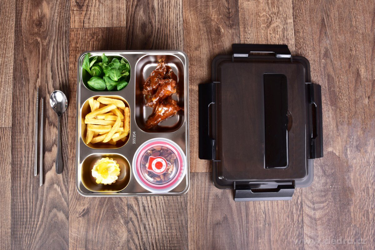 BENTO BOX 5v1, 1 250 ml, nerezový dělený obědový box se silikonovým těsněním – náhled 3 | Grand Móda