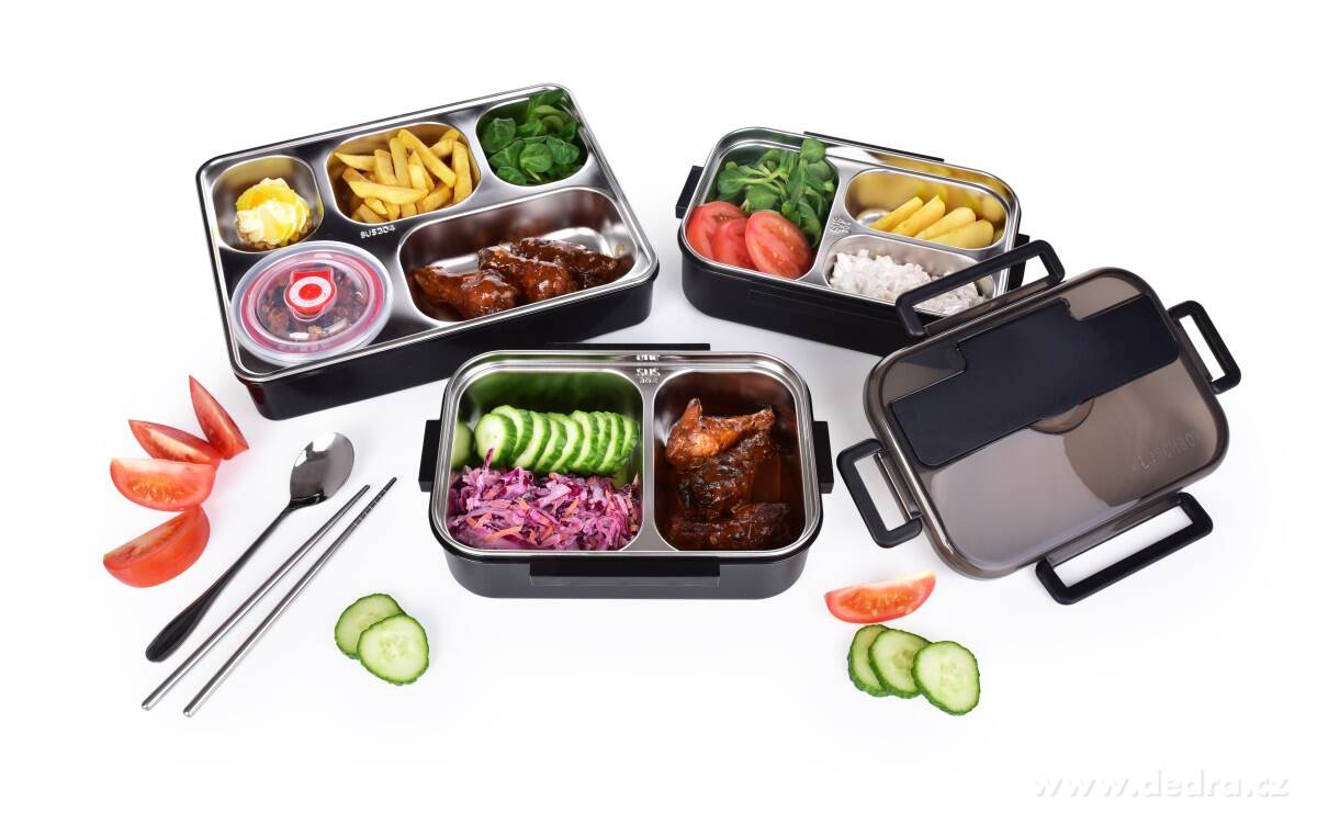 BENTO BOX 5v1, 1 250 ml, nerezový dělený obědový box se silikonovým těsněním – náhled 5 | Grand Móda