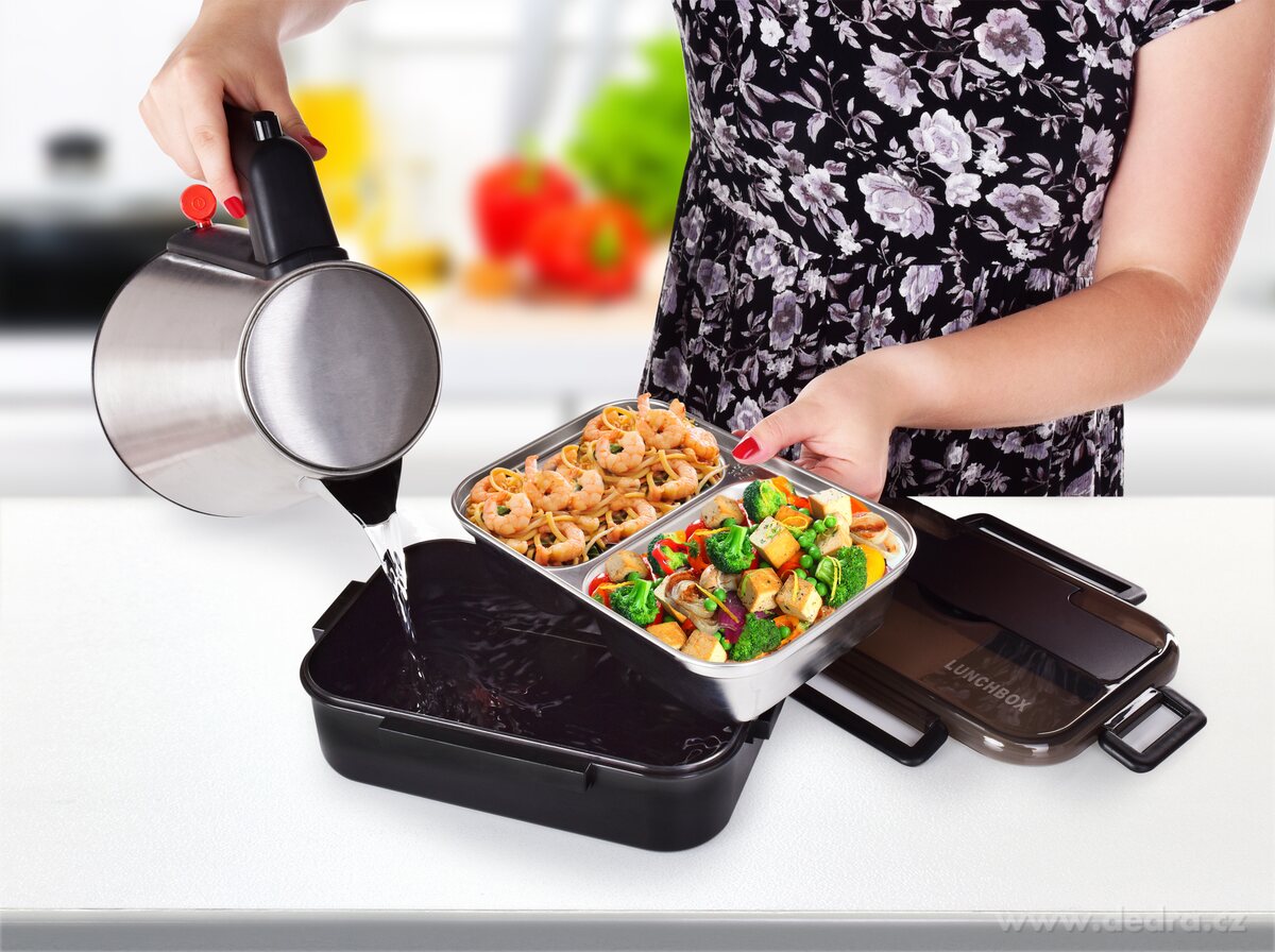 BENTO BOX 2v1, 500 ml + 350 ml, nerezová dělená dóza na jídlo se silikonovým těsněním – náhled 4 | Grand Móda