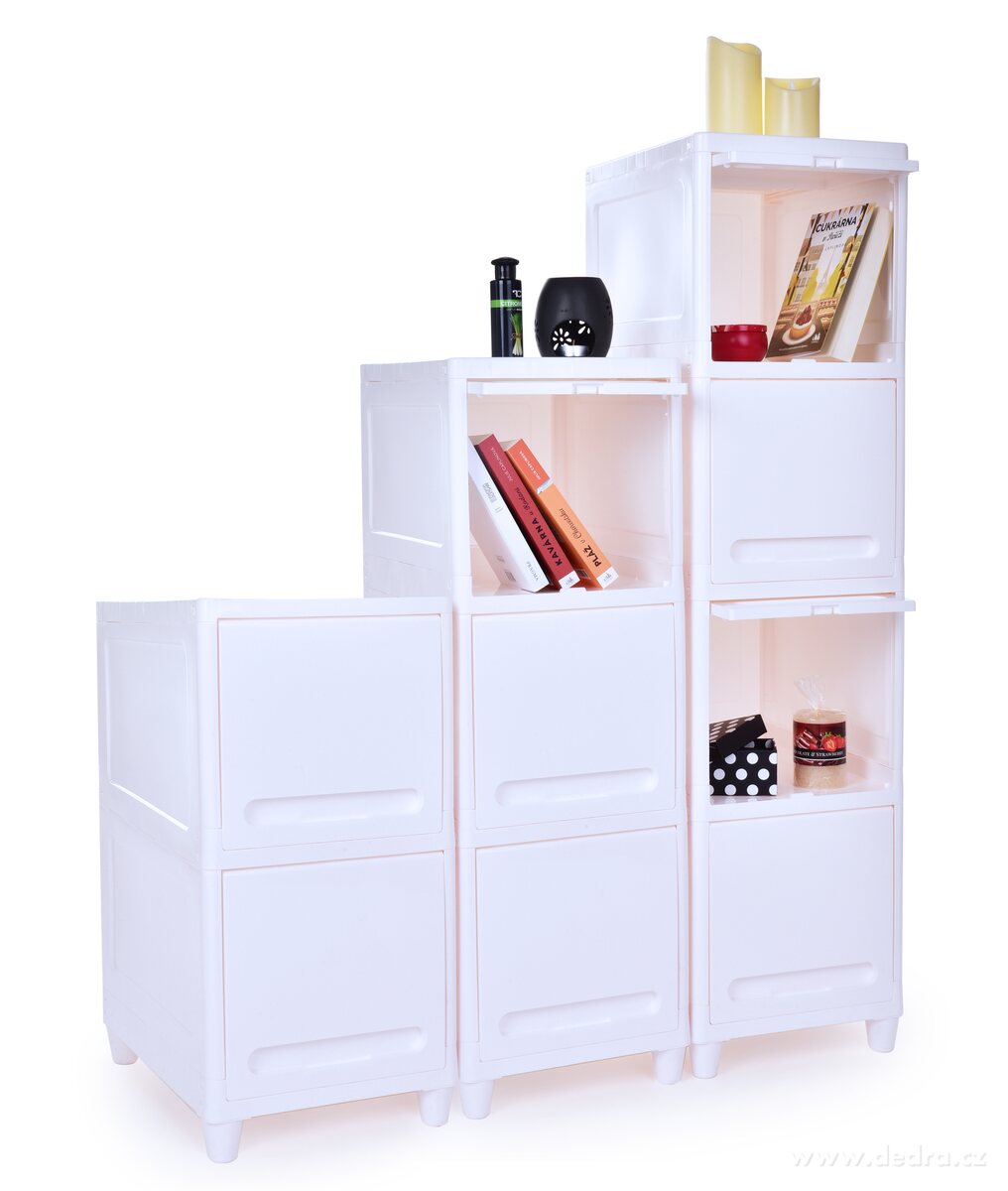 REGAL, skříňka se zavíracími výklopnými policemi, 2patrový regál na úklidové a koupelnové potřeby, výška 62 cm – náhled 2 | Grand Móda