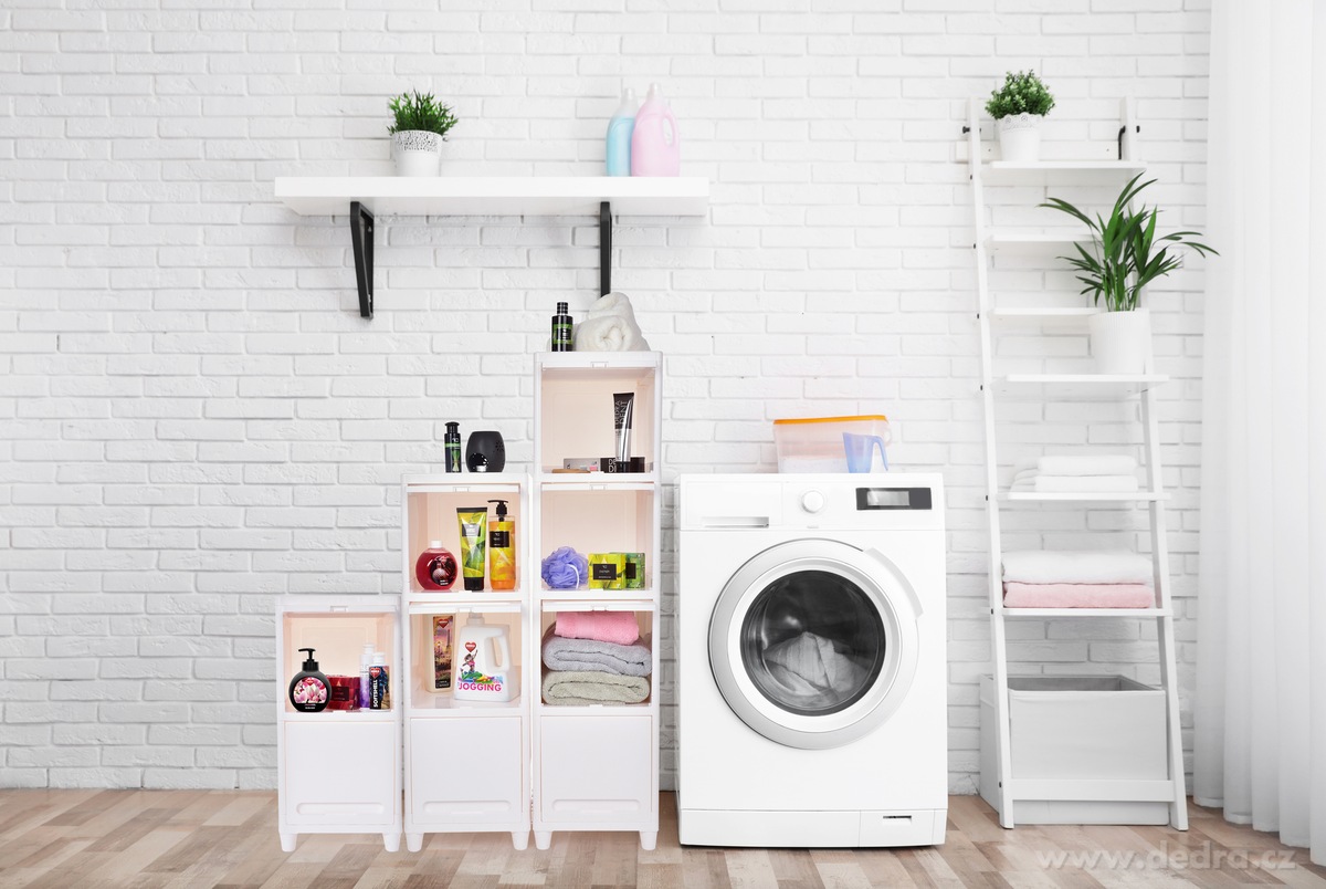 REGAL, skříňka se zavíracími výklopnými policemi, 2patrový regál na úklidové a koupelnové potřeby, výška 62 cm – náhled 3 | Grand Móda