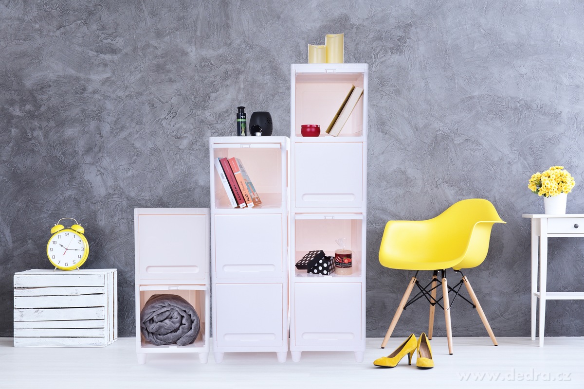 REGAL, skříňka se zavíracími výklopnými policemi, 2patrový regál na úklidové a koupelnové potřeby, výška 62 cm – náhled 4 | Grand Móda