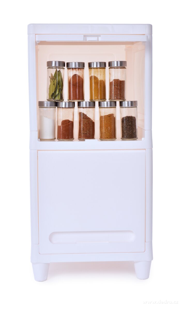 REGAL, skříňka se zavíracími výklopnými policemi, 2patrový regál na úklidové a koupelnové potřeby, výška 62 cm – náhled 6 | Grand Móda