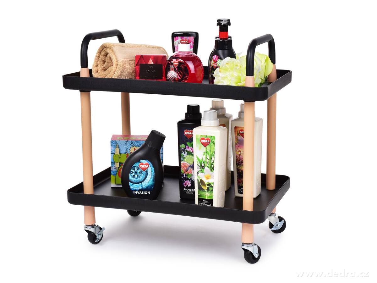 TROLLEY, pojízdný vozík 2patrový, multifunkční regál na kolečkách, černý | Vychytávky pro skladování | Grand Móda