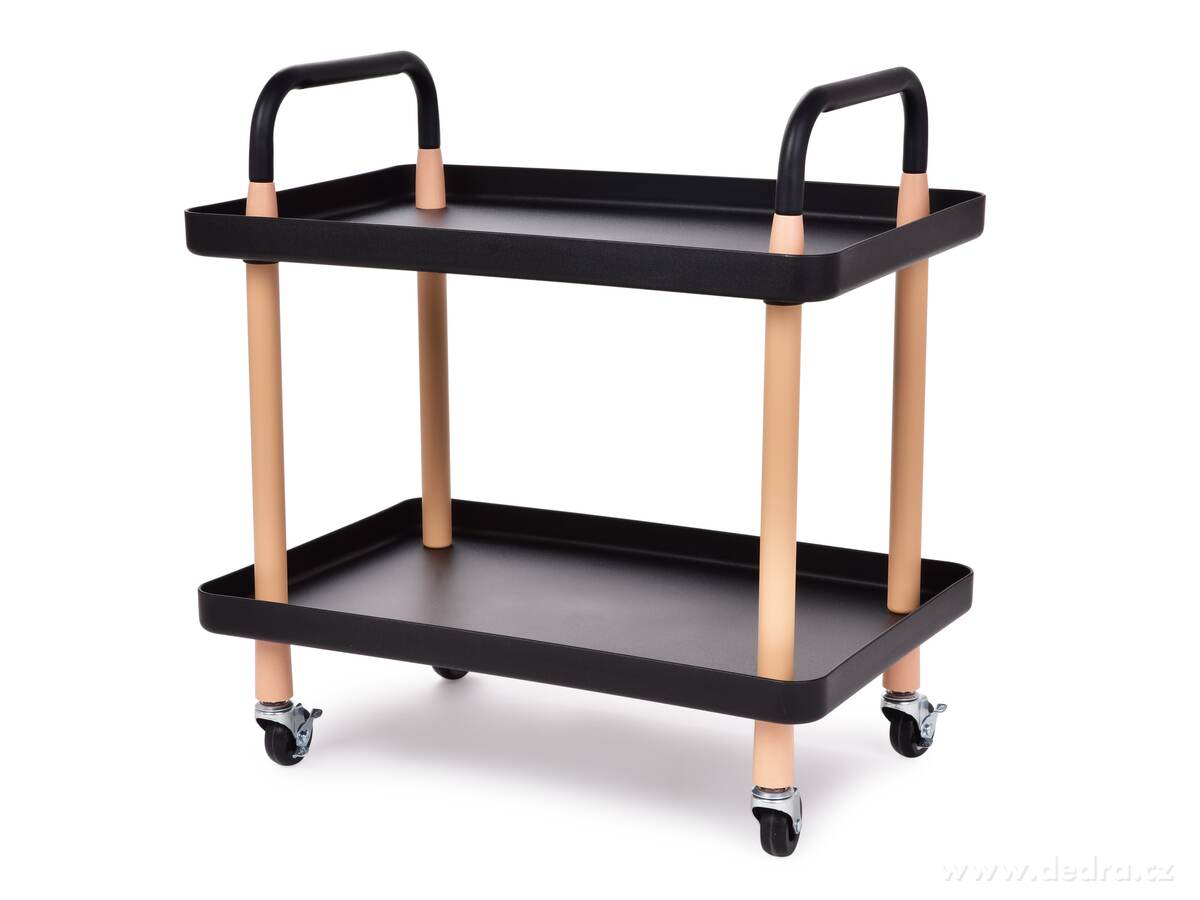TROLLEY, pojízdný vozík 2patrový, multifunkční regál na kolečkách, černý – náhled 2 | Grand Móda