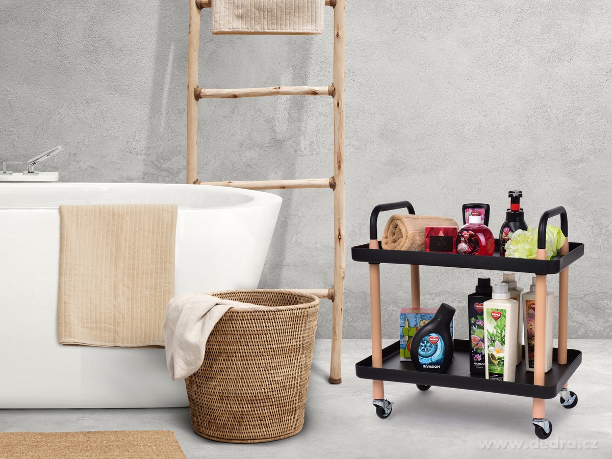 TROLLEY, pojízdný vozík 2patrový, multifunkční regál na kolečkách, černý – náhled 4 | Grand Móda