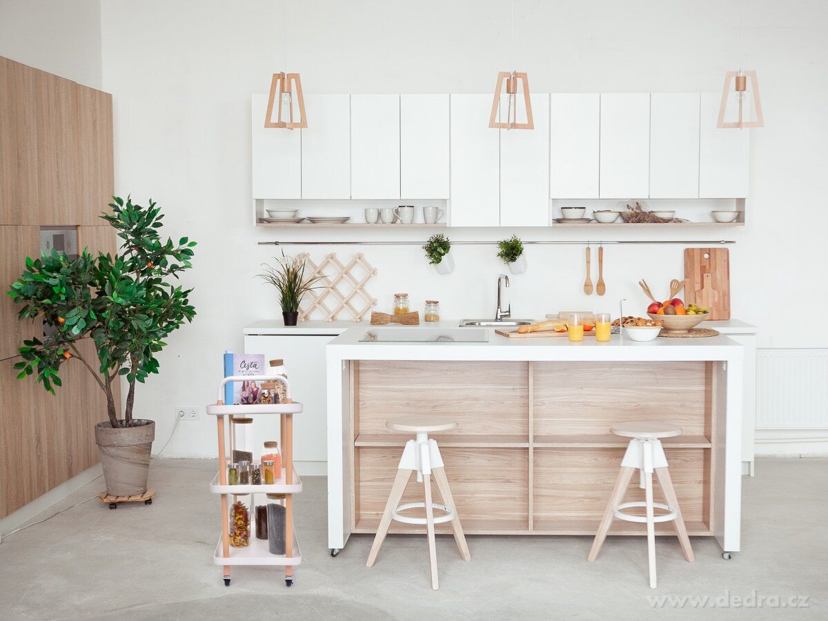 TROLLEY, pojízdný vozík 3patrový, multifunkční obdélníkový regál na kolečkách, výška 86 cm, bílý – náhled 5 | Grand Móda