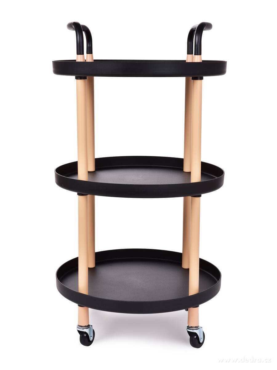 TROLLEY, pojízdný vozík 3patrový, multifunkční kulatý regál na kolečkách, výška 86 cm, černý – náhled 2 | Grand Móda
