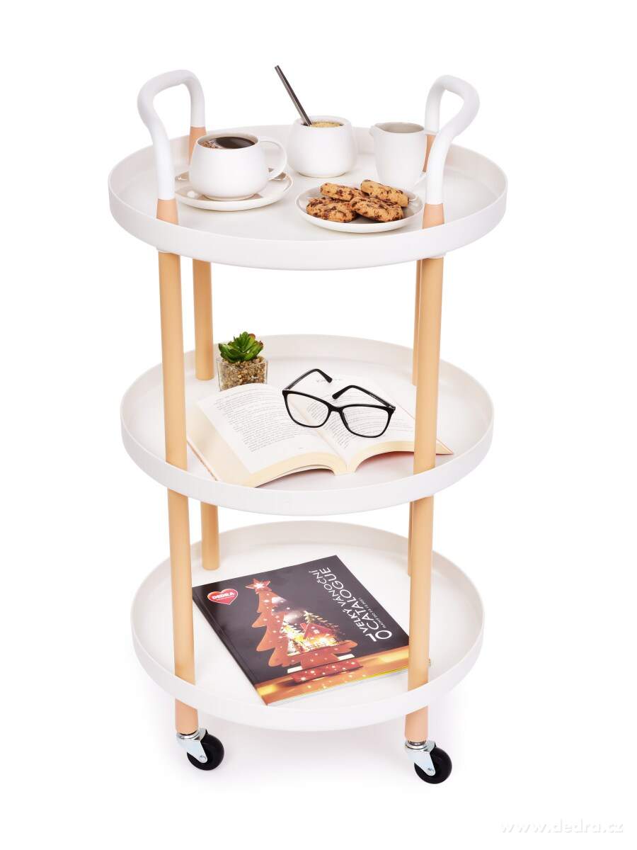 TROLLEY, Pojízdný vozík 3patrový, multifunkční regál na kolečkách, výška 86 cm, bílý | Vychytávky pro skladování | Grand Móda