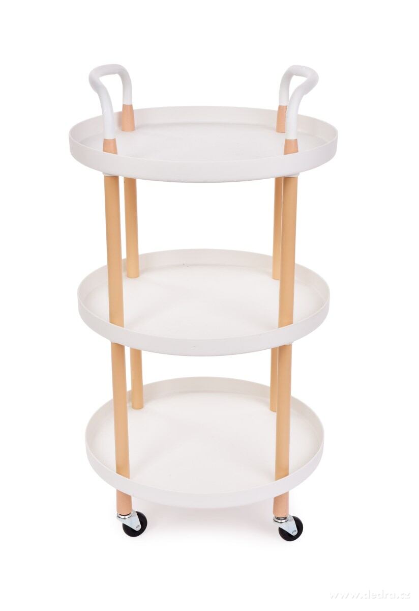 TROLLEY, Pojízdný vozík 3patrový, multifunkční regál na kolečkách, výška 86 cm, bílý – náhled 2 | Grand Móda