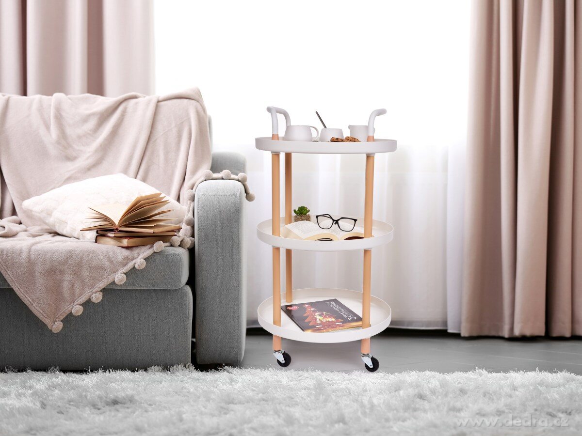 TROLLEY, Pojízdný vozík 3patrový, multifunkční regál na kolečkách, výška 86 cm, bílý – náhled 3 | Grand Móda