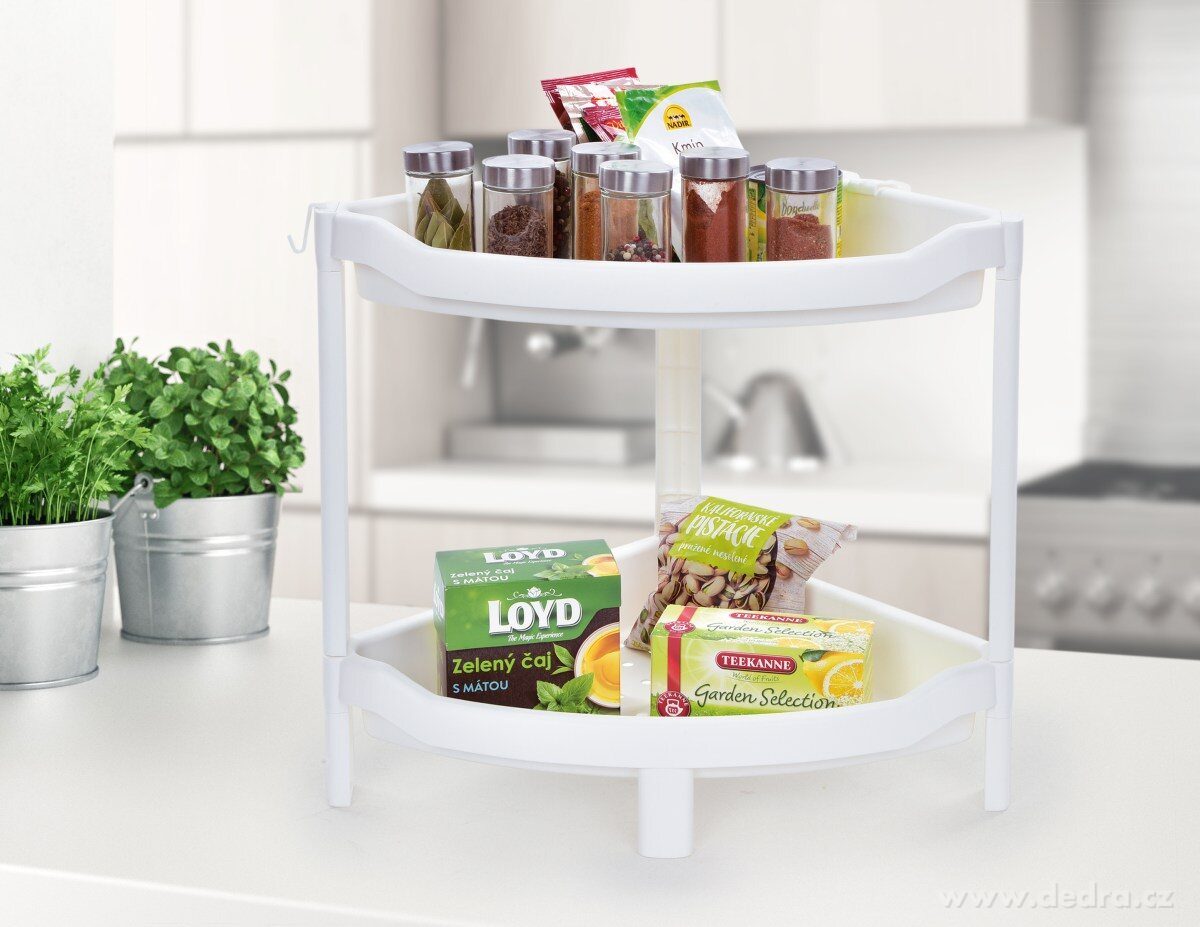 PERFOR, rohový regál 2patrový, plastový organizér s perforovanými policemi – náhled 3 | Grand Móda