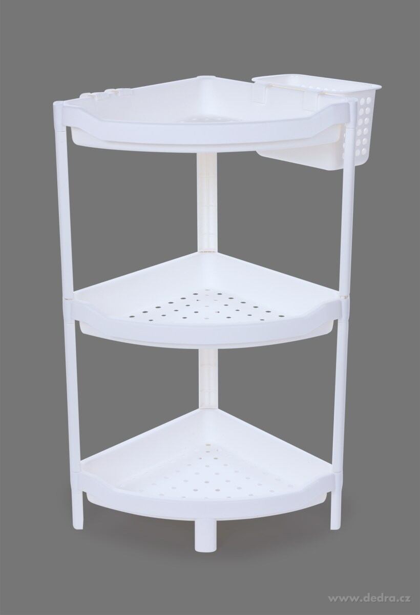 PERFOR, rohový regál 3patrový, plastový organizér s perforovanými policemi | Poličky, vďíáky a háčky | Grand Móda