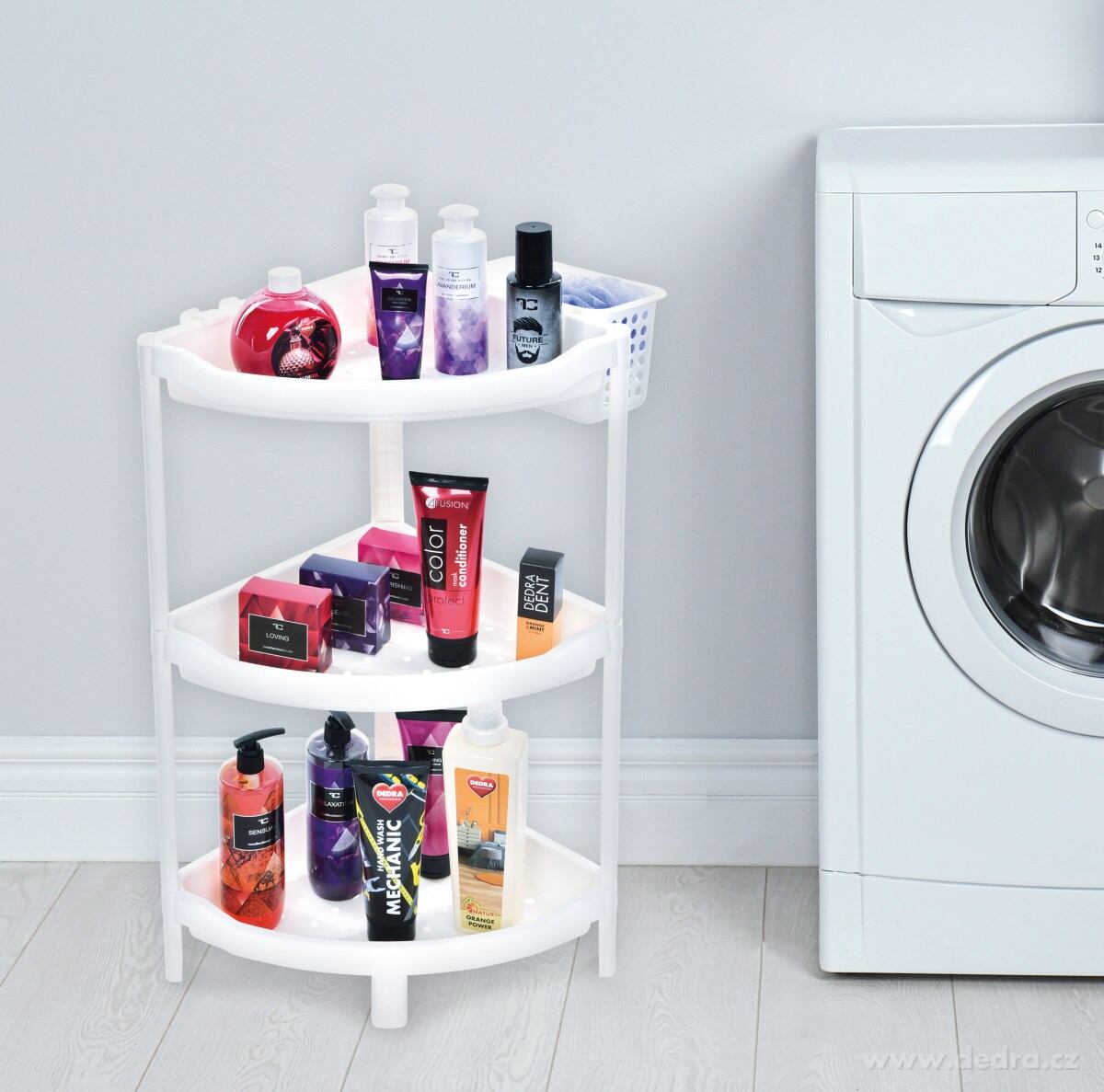 PERFOR, rohový regál 3patrový, plastový organizér s perforovanými policemi – náhled 3 | Grand Móda