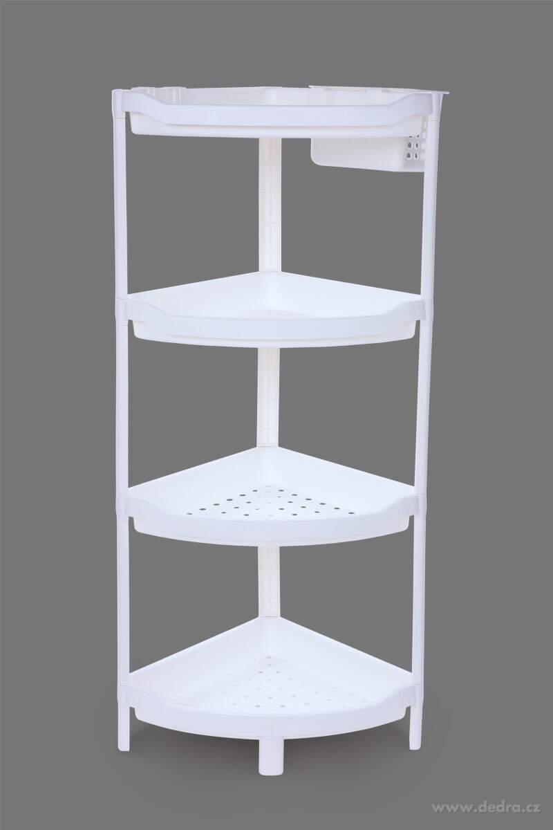 PERFOR, rohový regál 4patrový, plastový organizér s perforovanými policemi | Poličky, vďíáky a háčky | Grand Móda